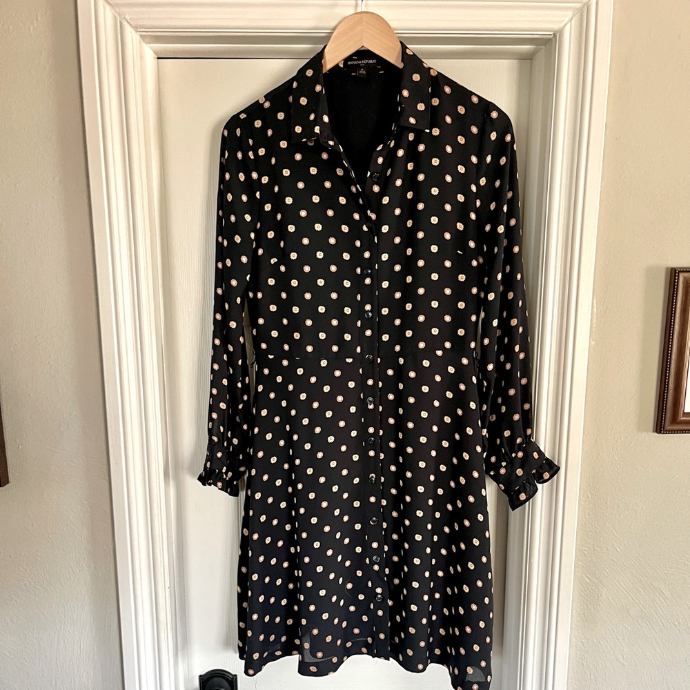 Banana Republic Sunburst Pattern Navy Shirt Dress - 6